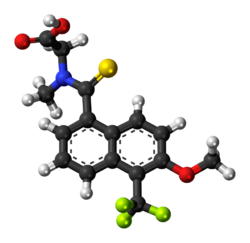 Ball-and-stick model of the tolrestat molecule