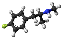 Ball-and-stick model of the 4-fluoromethamphetamine molecule
