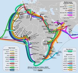 Modern fiber-optic cable around Africa's coast.