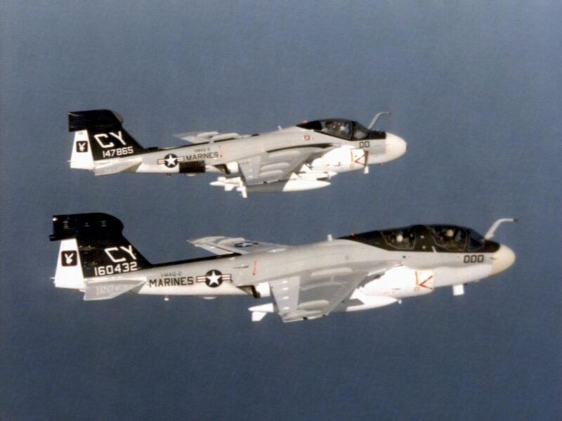 File:EA-6A and EA-6B of VMAQ-2 in flight c1977.jpg