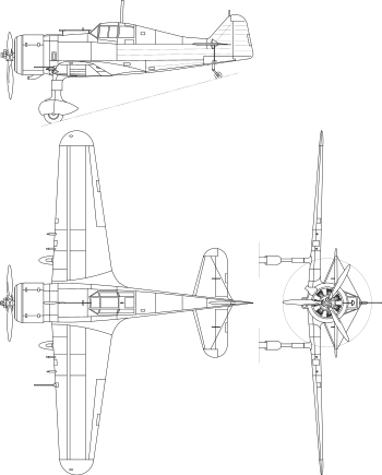 Fokker D.XXI 3-view line drawing.svg
