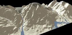 A three-dimensional representation of a flat-topped, steep-sided mountain.
