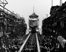 Launch of USS Johnston (DD-557) at Seattle-Tacoma Shipbuilding, Washington (USA), on 25 March 1943 (NH 63496).jpg