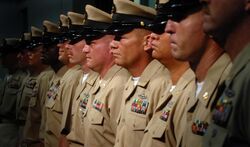 US Navy 080916-N-9769P-144 Newly pinned chiefs stand at attention during Naval Station Guantanamo Bay's Chief Pinning Ceremony.jpg