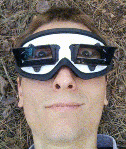 man blinking in Upside Down Goggles