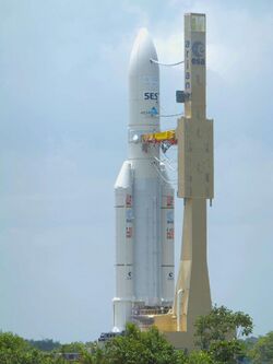 Ariane 5 space rocket on launchpad