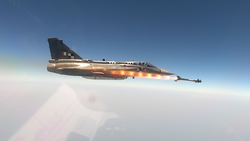 =An infrared homing Python-5 AAM being fired from Indian Air Force HAL Tejas fighter during certification tests