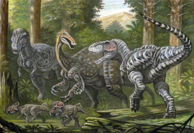File:Scaly Tarbosaurus attacking Deinocheirus.jpg
