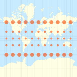 Tissot indicatrix world map Mercator proj.svg