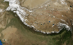 Example of rain shadow effect in the Himalayas