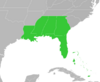 Symphyotrichum adnatum distribution map: Bahamas and US (Alabama, Florida, Georgia, Louisiana, and Mississippi).