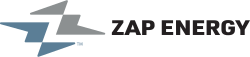 Logo design where two lightning bolt shapes, one grey and one blue, form a Z between them and the words Zap Energy