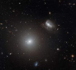 Hubble Space Telescope image of galaxy NGC 3558 in the lower left, and galaxy LEDA 83465 in the upper right.jpg