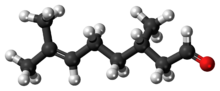 Ball-and-stick model of the (-)-citronellal molecule