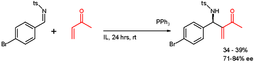 Aza BH reaction in chiral ionic liquid, Ph = phenyl, Ts = tosyl
