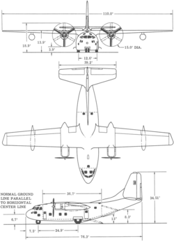 3-view line drawing of the Fairchild C-123B Provider