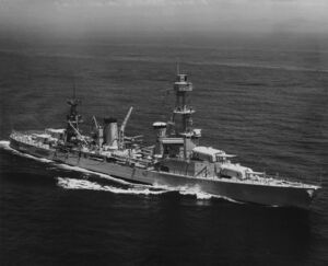 USS Pensacola (CA-24) underway at sea in September 1935 (NH 97838).jpg