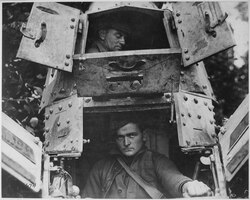 With the Americans northwest of Verdun. The skipper and gunner of a "whippet" tank, with the hatches open. France... - NARA - 530756.tif
