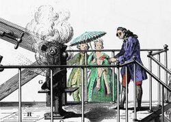 Drawing of Lavoisier conducting an experiment in front of onlookers