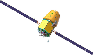 Gaganyaan crewed spacecraft in deployed twin solar panel configuration.png