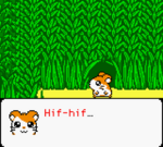 Hamtaro using the "Hif-Hif" command to sniff a hole in some greenery.