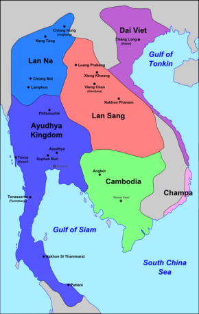Ayutthaya and Mainland Southeast Asia in 1540. Note: Southeast Asian political borders remained relatively undefined until the modern period.