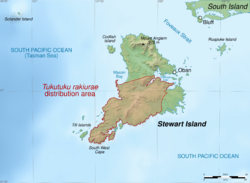 Distribution map of Tukutuku rakiurae in Stewart Island.