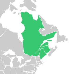 Symphyotrichum anticostense distribution shaded green: Canada – New Brunswick and Québec; US – Maine.