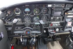 Cockpit of Piper PA-28-151 (G-BOYH) at Bristol Airport, England 15May2016 arp.jpg