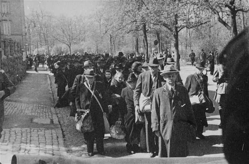 File:Jews deported from Würzburg march down the Hindenburgstrasse from the Platzscher Garten to the railroad station 4.jpg