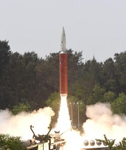 Launch of DRDO's Ballistic Missile Defence interceptor missile for an ASAT test on 27 March 2019.jpg
