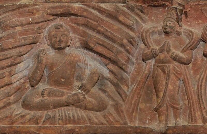 File:The Buddha attended by Indra at Indrasala Cave, Mathura 50-100 CE.jpg