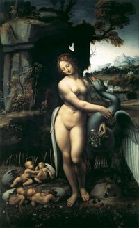 Leonardo da Vinci's Leda and the Swan, in which she holds a bouquet of Ornithogalum umbellatum in her hand