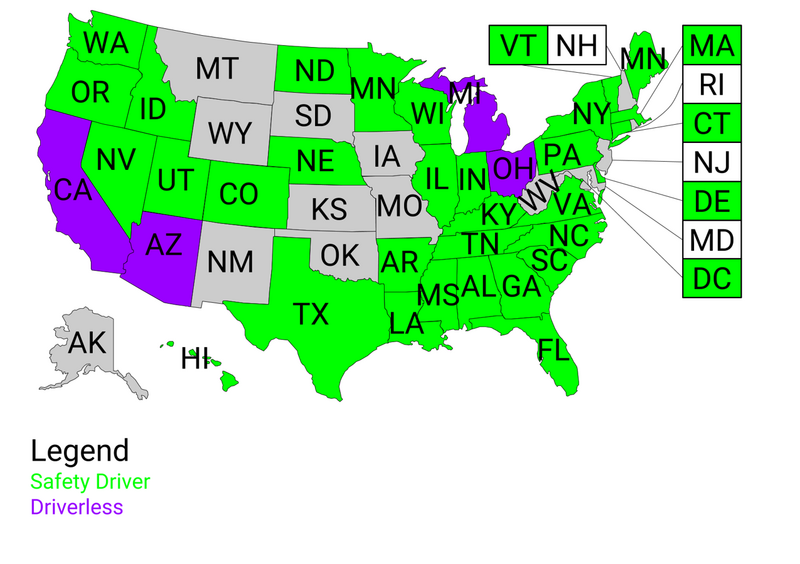 File:Self Driving Cars Legalized States in USA.png