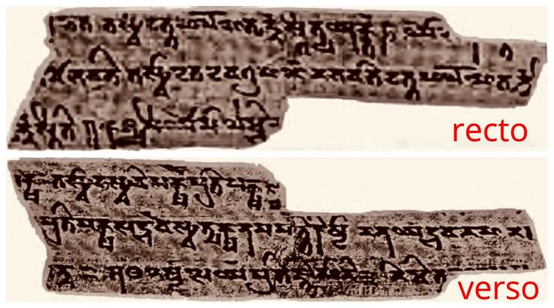 File:2nd-century CE Sanskrit, Kizil China, Spitzer Manuscript folio 383 fragment recto and verso.jpg