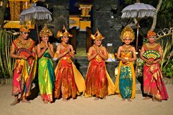 Balinese Hindus dressed for traditional dance Indonesia.jpg
