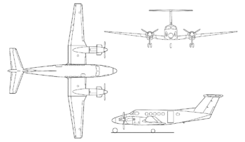 Orthographically projected diagram of the Beechcraft King Air B200.