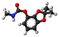 Ball-and-stick model of the bendiocarb molecule