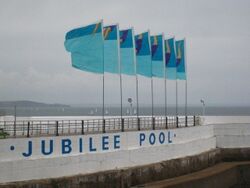 Colourful flags at the Jubilee Pool Penzance - geograph.org.uk - 3021276.jpg