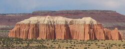 Entrada Sandstone capped by Curtis Formation in Cathedral Valley.jpg