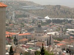 Panoramic view of Nazareth, with the Basilica of the Annunciation at the center