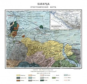 Map of Kabardia in c. 1880s in yellow