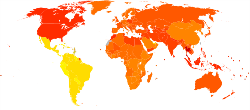 File:Post-traumatic stress disorder world map - DALY - WHO2004.svg