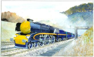 The 5AT locomotive illustrated in its final form (2011 painting by Robin Barnes).jpg