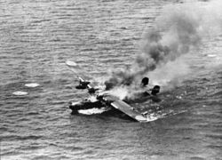 Kawanishi H6K burning on the water 1944.jpeg
