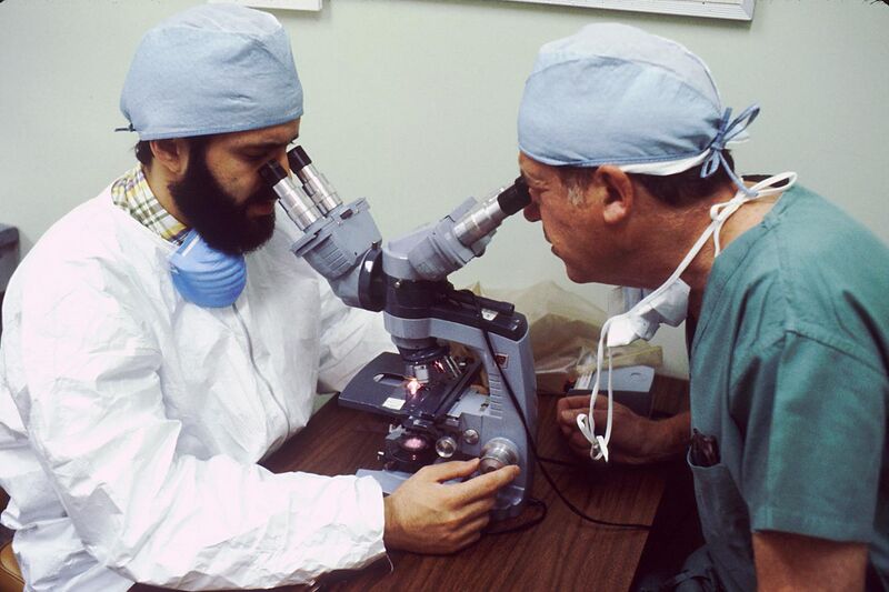 File:Pathologists looking into microscopes (1).jpg