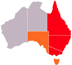 Range of I. tasmani (marked in red) in eastern Australia