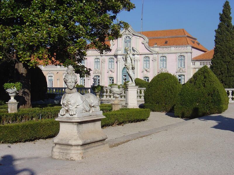 File:Queluz Palace sphynx statue and ballroom wing.JPG