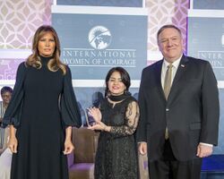 Secretary Pompeo, First Lady Melania Trump, and Jalila Haider Pose for a Photo (49618619623).jpg