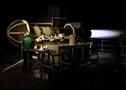 US Navy 070804-N-1745W-122 A Sailor assigned to Aircraft Intermediate Maintenance Department (AIMD) tests an aircraft jet engine for defects while performing Jet Engine Test Instrumentation, (JETI) Certification-Engine Runs.jpg